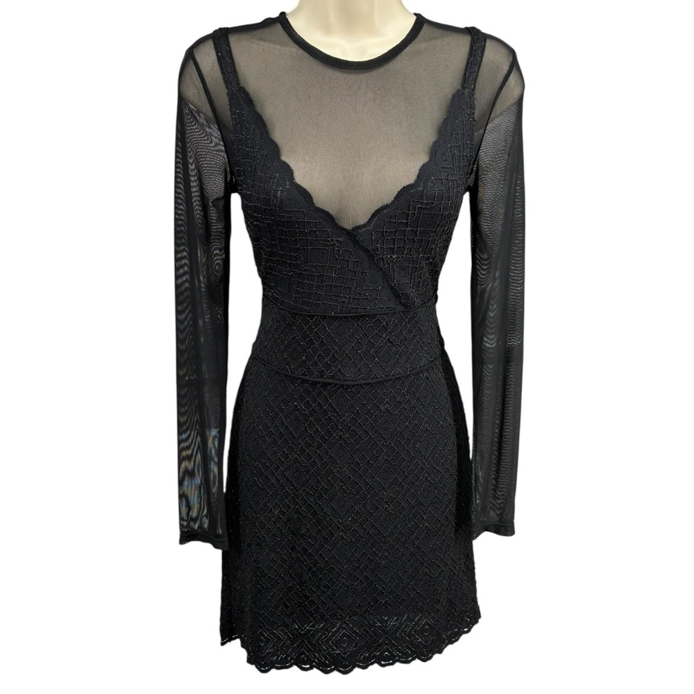 Intimately Free People She's Got It Lace Black Dress‎ Mesh Plunge Open Back S